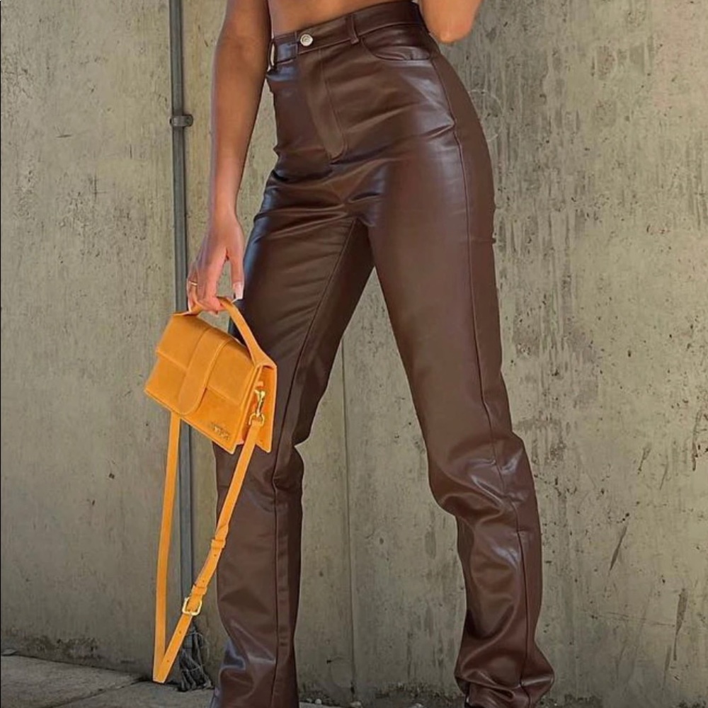 White Fox Boutique Brown Leather Pants PU